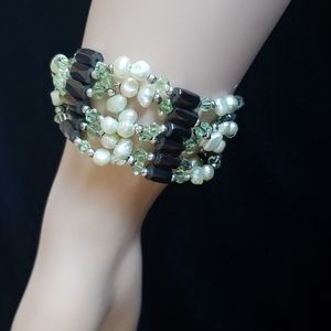 Magnetic necklace bracelet charcoal light emerald